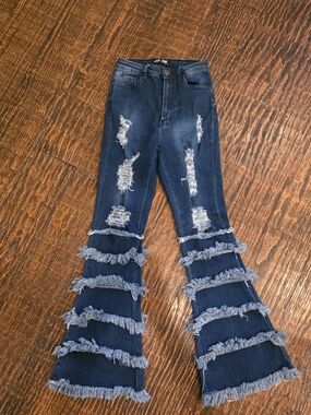 JC & JQ Distressed High Rise Frayed Bell Bottom Flare Jeans Women's Medium